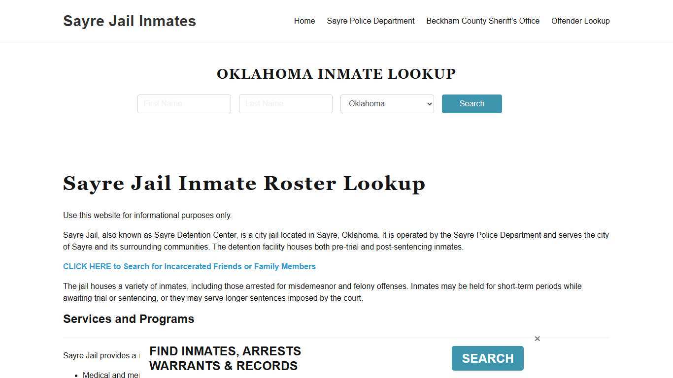 Sayre Jail Inmate Roster, Beckham County, OK, Offender Search